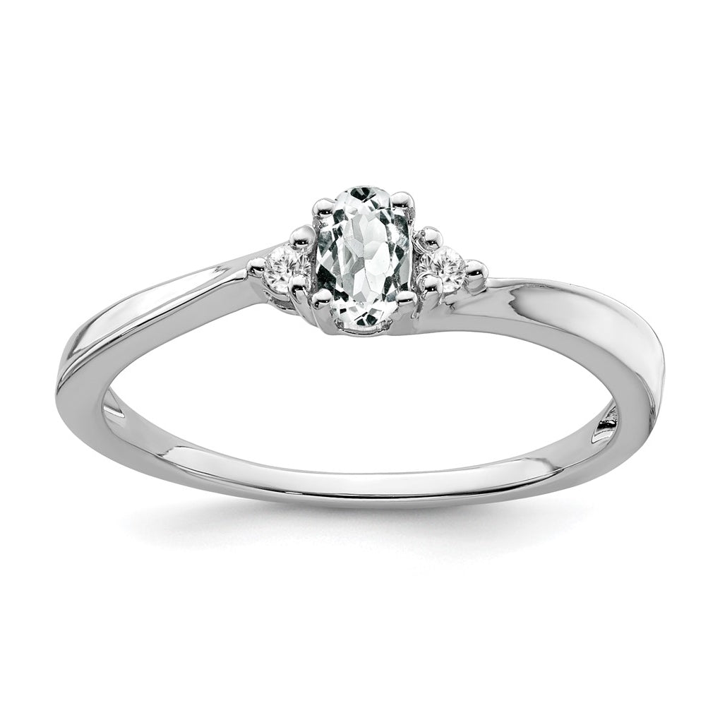 14k White Gold White Topaz and Diamond Ring, Size 6