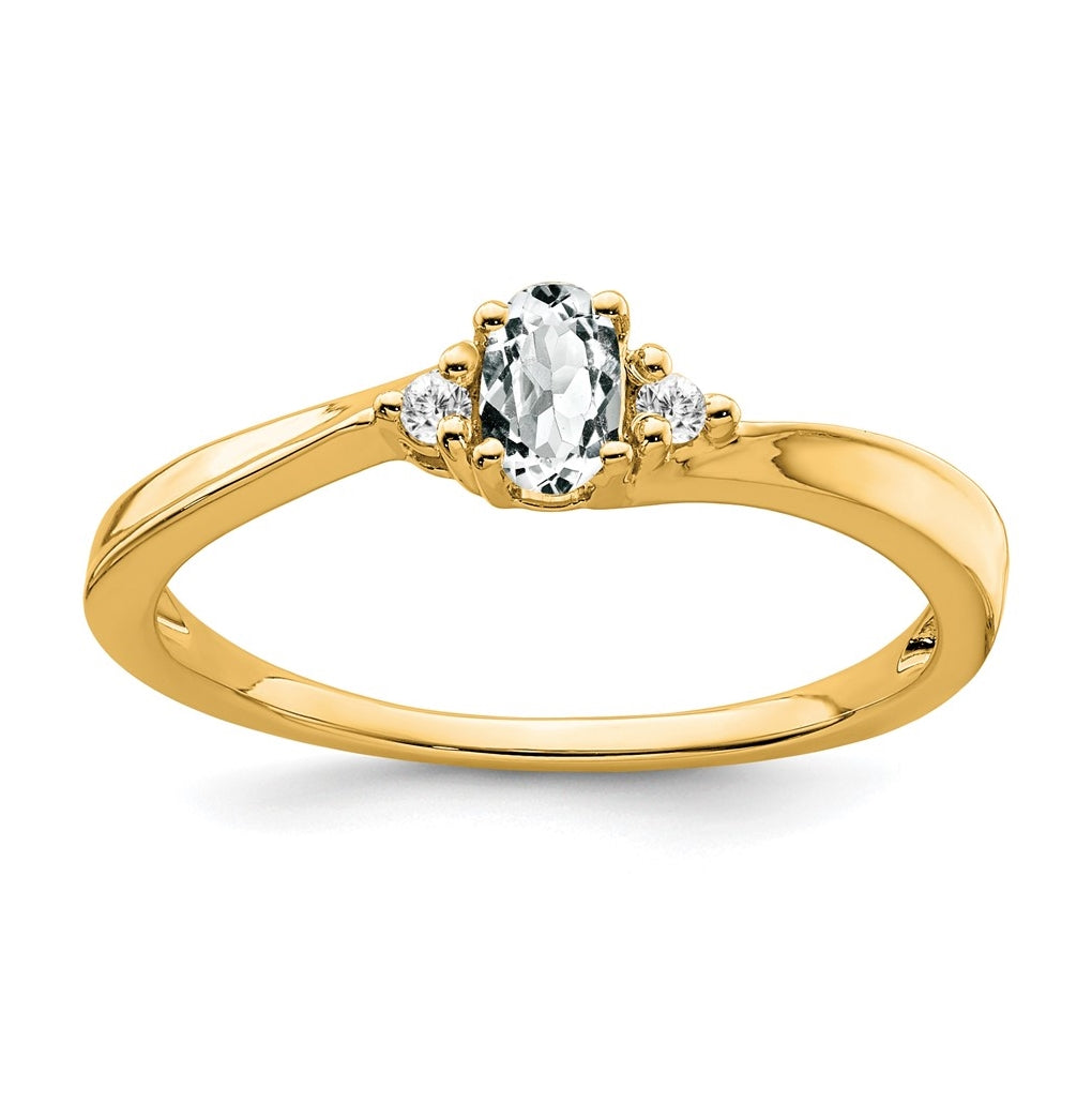 14K Yellow Gold White Topaz and Diamond Ring, Size 6