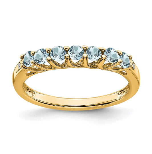 10K Yellow Gold Aquamarine and Diamond 7-stone Ring, Size 6