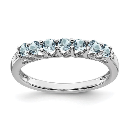 Sterling Silver Rhodium plated Aquamarine and Diamond Ring, Size 6