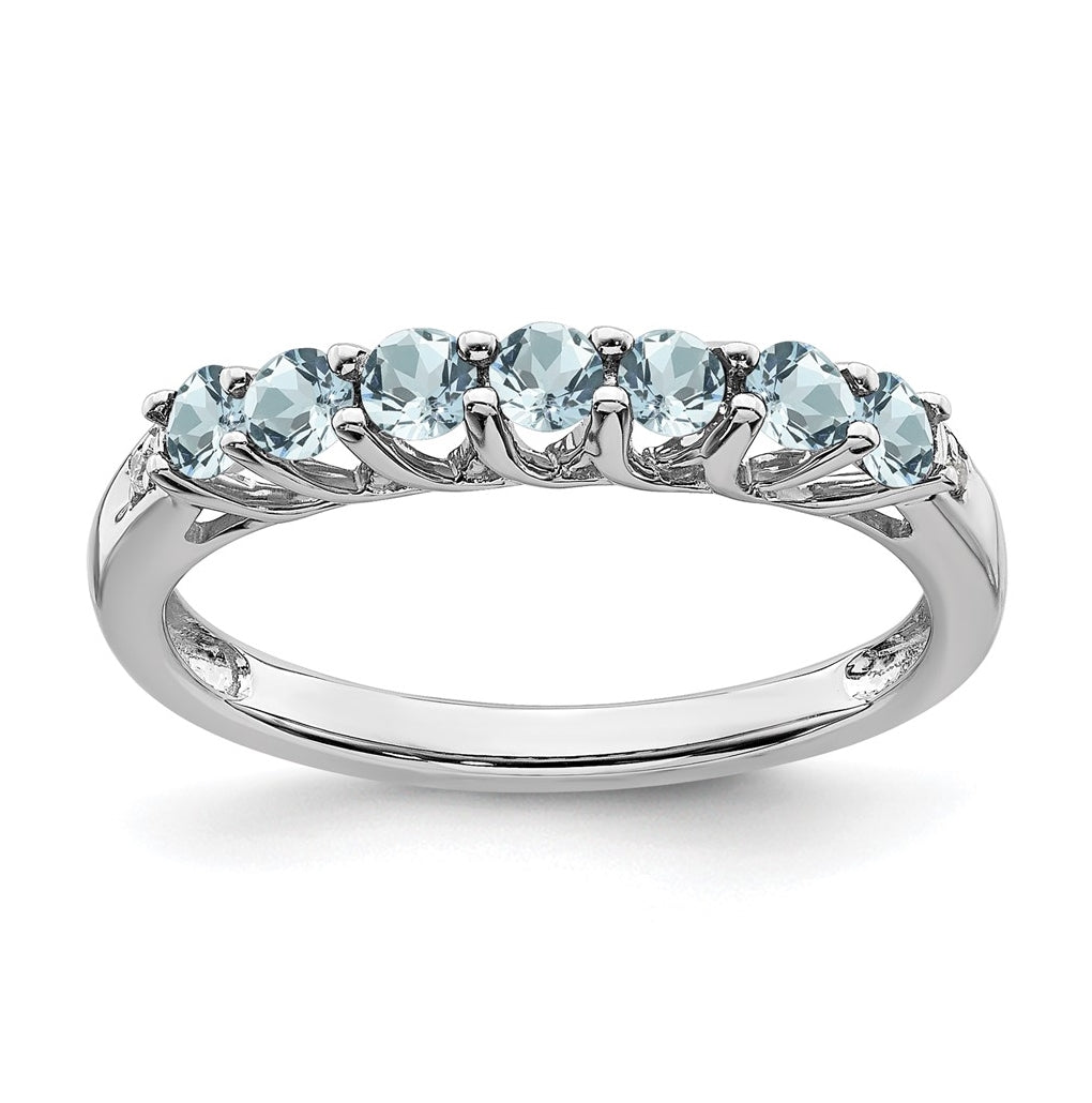 14k White Gold Aquamarine and Diamond 7-stone Ring, Size 7