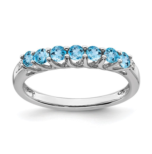 10K Yellow Gold White Gold Blue Topaz and Diamond 7-stone Ring, Size 7