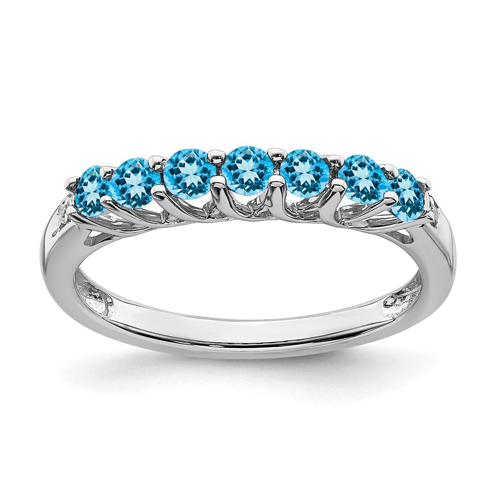 Sterling Silver Rhodium plated Blue Topaz and Diamond Ring, Size 6