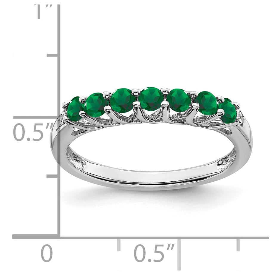 10K Yellow Gold White Gold Created Emerald and Diamond 7-stone Ring, Size 7