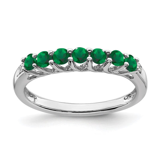 10K Yellow Gold White Gold Created Emerald and Diamond 7-stone Ring, Size 7