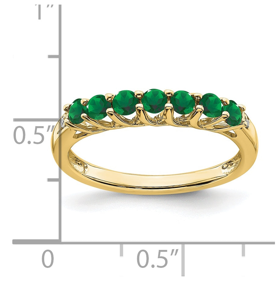 10K Yellow Gold Created Emerald and Diamond 7-stone Ring, Size 7