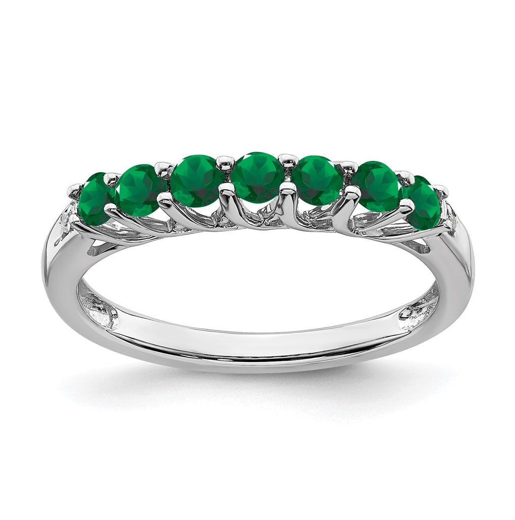 Sterling Silver Rhodium plated Created Emerald and Diamond Ring, Size 8