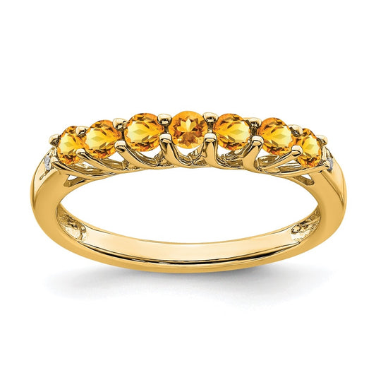 10K Yellow Gold Citrine and Diamond 7-stone Ring, Size 7