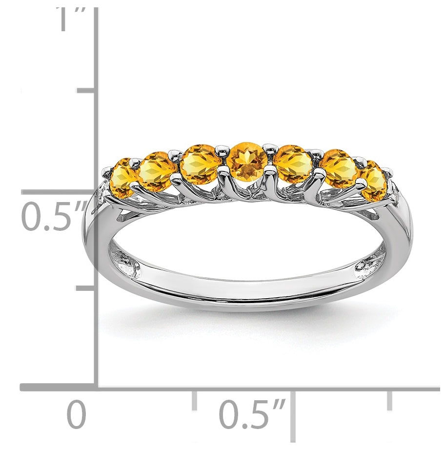 14k White Gold Citrine and Diamond 7-stone Ring, Size 7