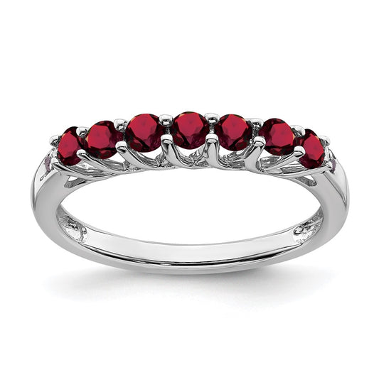 10K Yellow Gold White Gold Created Ruby and Diamond 7-stone Ring, Size 7