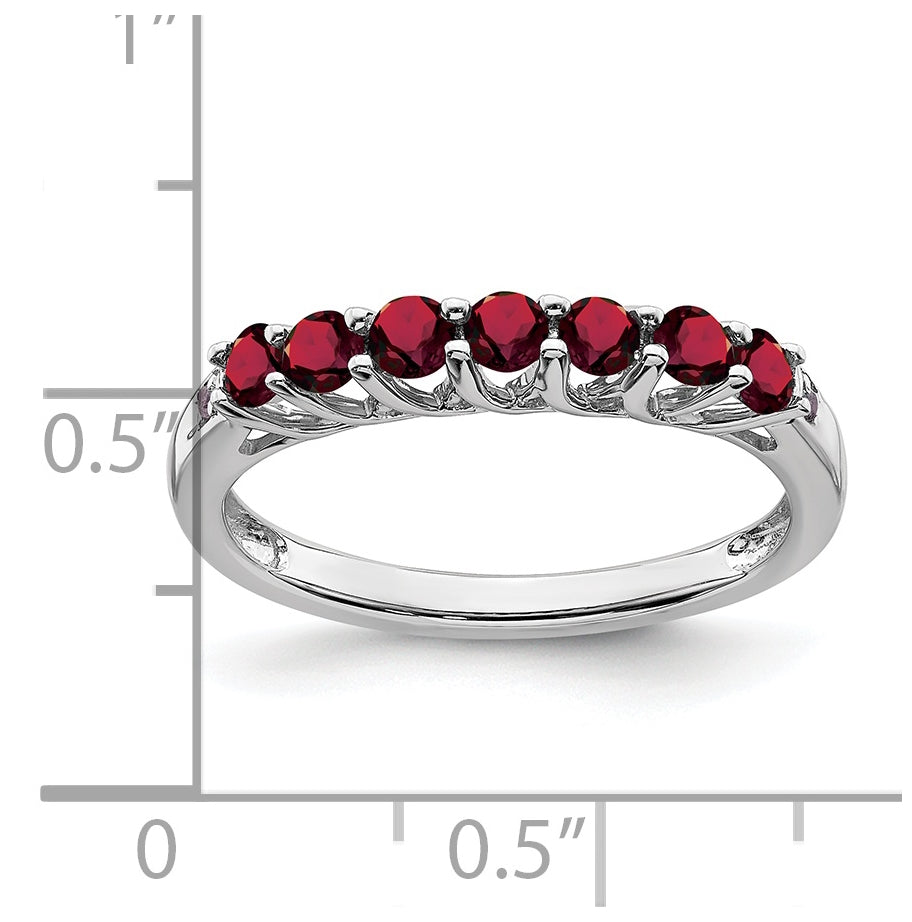 14k White Gold Created Ruby and Diamond 7-stone Ring, Size 7