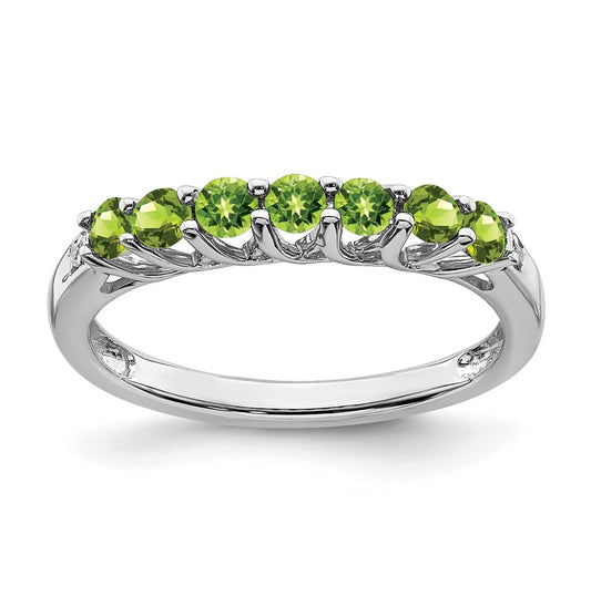 10K Yellow Gold White Gold Peridot and Diamond 7-stone Ring, Size 6