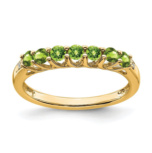 10K Yellow Gold Peridot and Diamond 7-stone Ring, Size 6