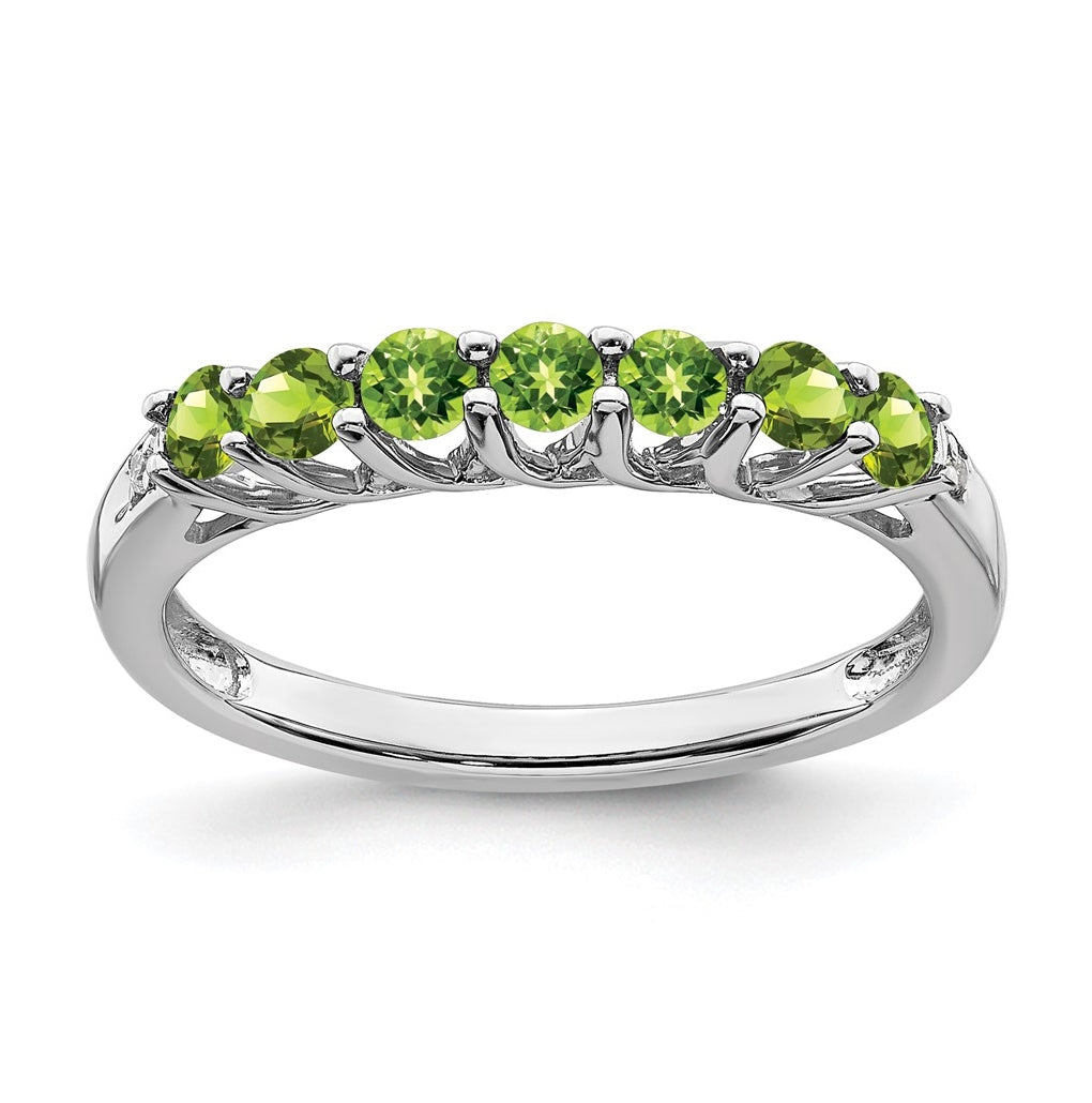 Sterling Silver Rhodium plated Peridot and Diamond Ring, Size 6