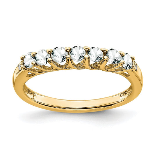 10K Yellow Gold White Topaz and Diamond 7-stone Ring, Size 6