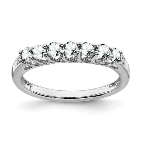 14k White Gold White Topaz and Diamond 7-stone Ring, Size 6