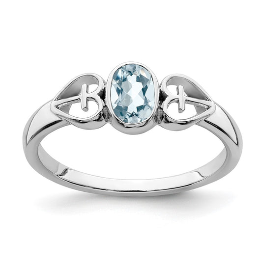 Sterling Silver Rhodium plated Aquamarine Ring, Size 6