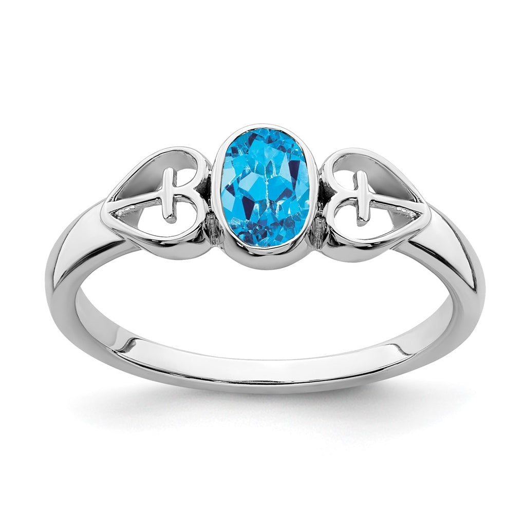 Sterling Silver Rhodium plated Blue Topaz Ring, Size 6