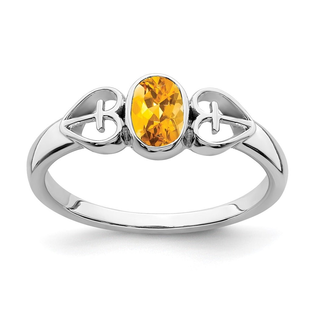 Sterling Silver Rhodium plated Citrine Ring, Size 6