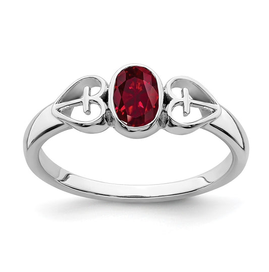 Sterling Silver Rhodium plated Created Ruby Ring, Size 6