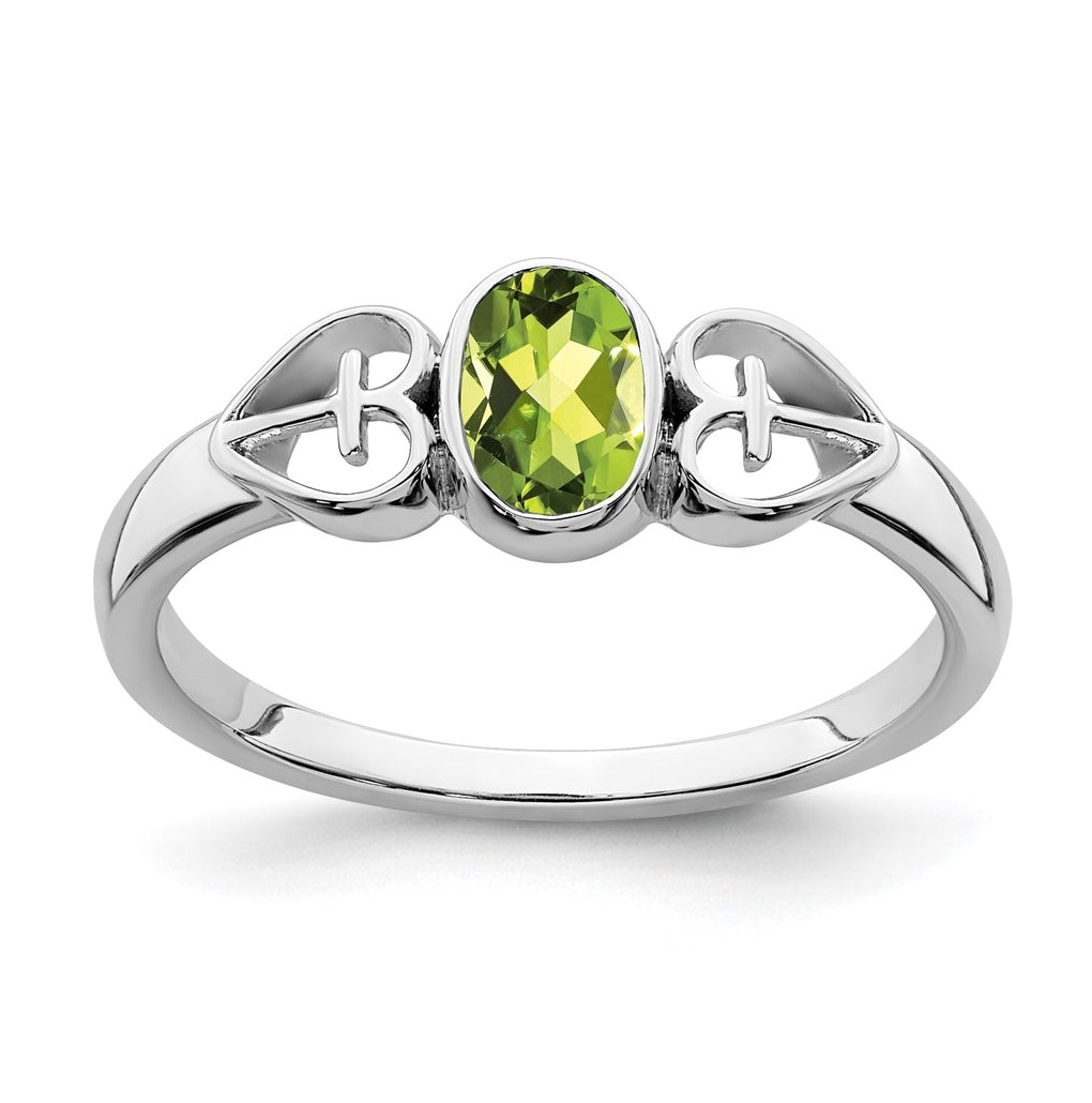 Sterling Silver Rhodium plated Peridot Ring, Size 6