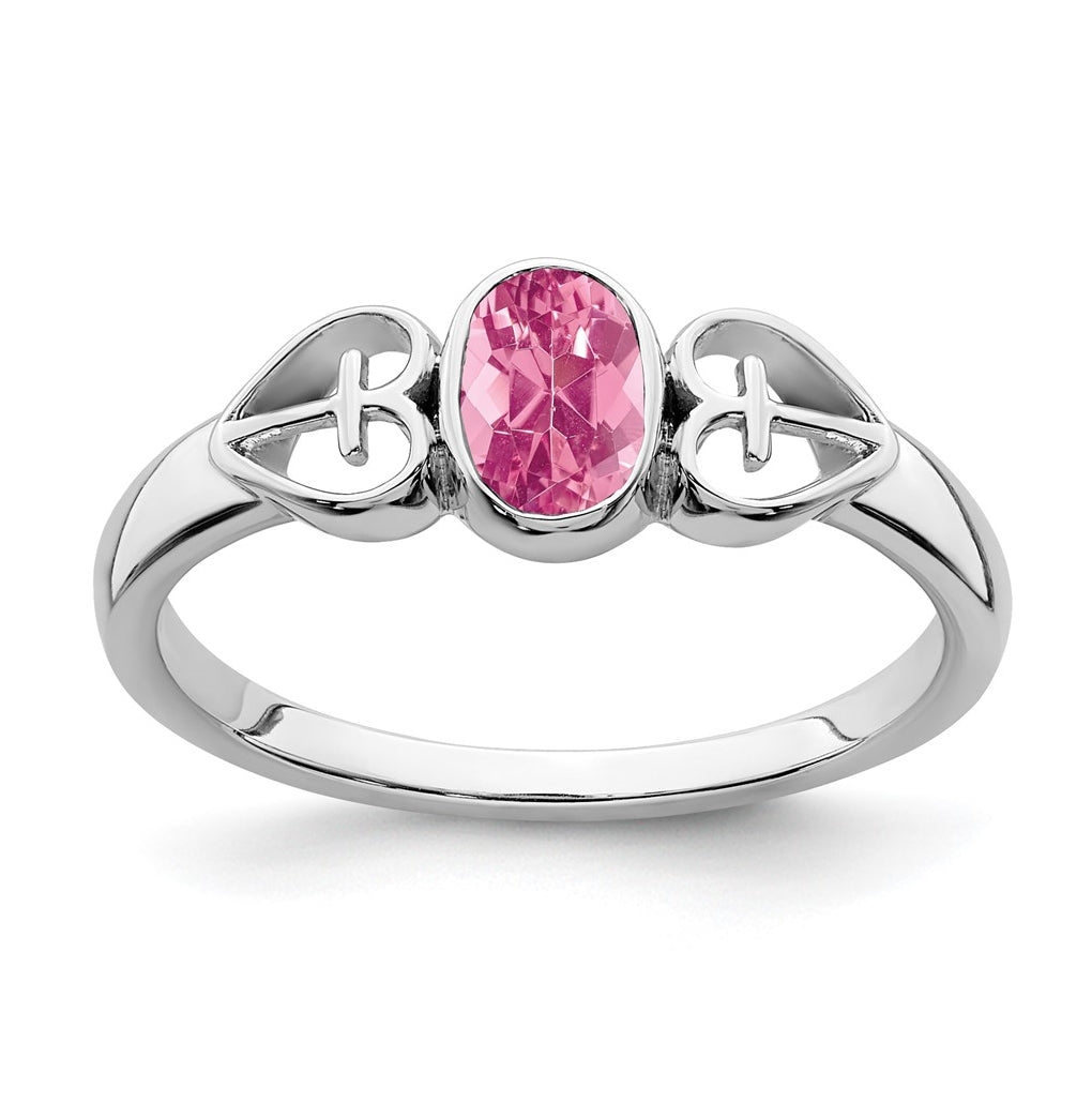 Sterling Silver Rhodium plated Pink Tourmaline Ring, Size 6