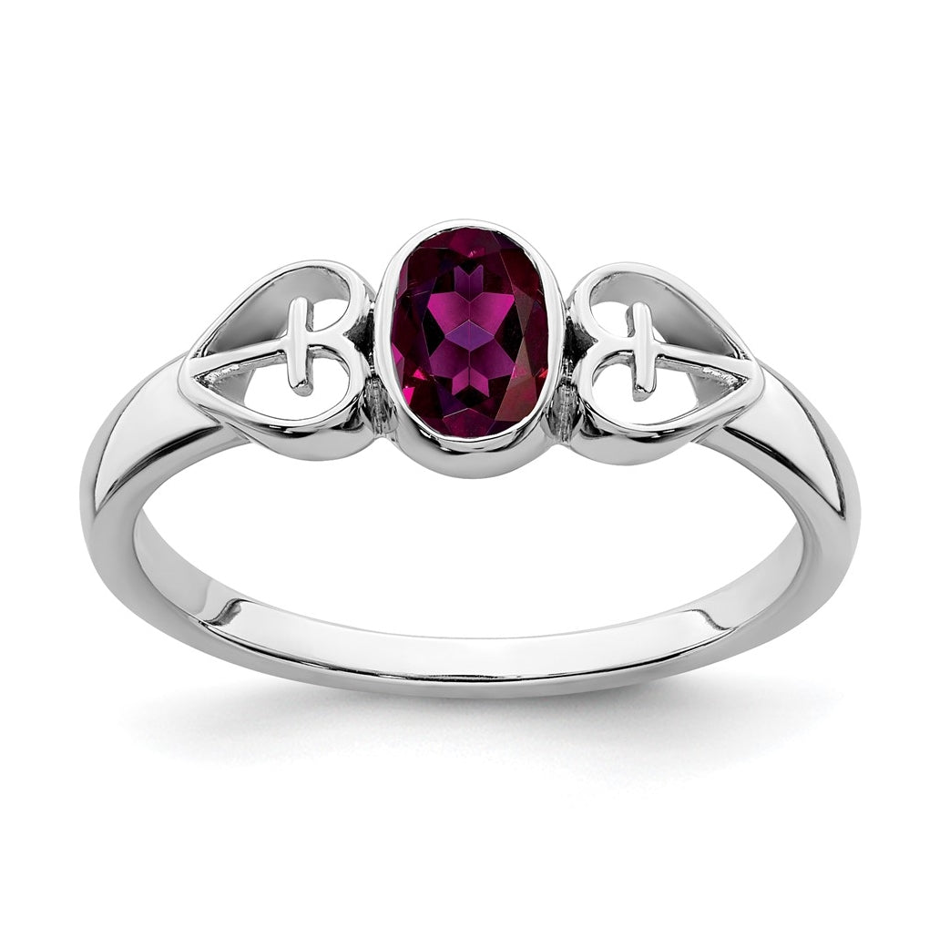 Sterling Silver Rhodium plated Rhodolite Garnet Ring, Size 8