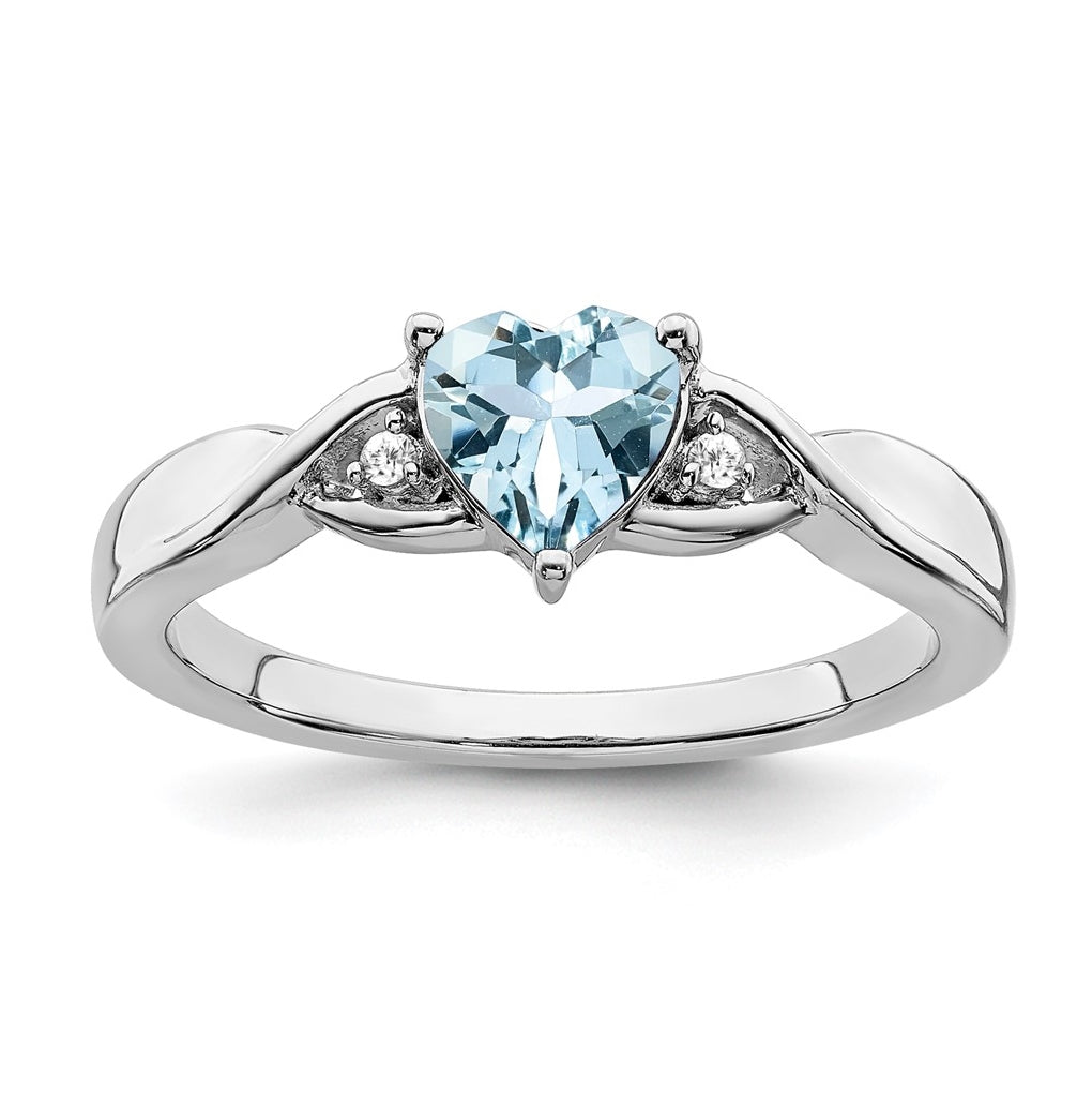 Sterling Silver Rhodium-Plated Aquamarine and Diamond Ring, Size 6