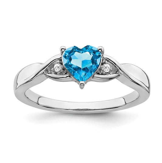 Sterling Silver Rhodium-Plated Blue Topaz and Diamond Ring, Size 6