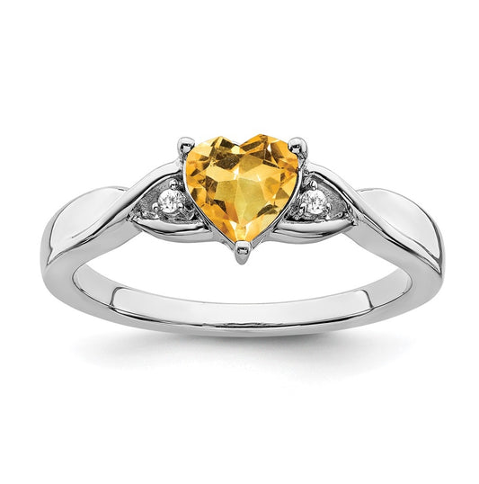 Sterling Silver Rhodium-Plated Citrine and Diamond Ring, Size 6