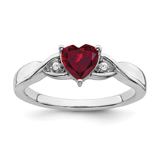 Sterling Silver Rhodium-Plated Created Ruby and Diamond Ring, Size 6