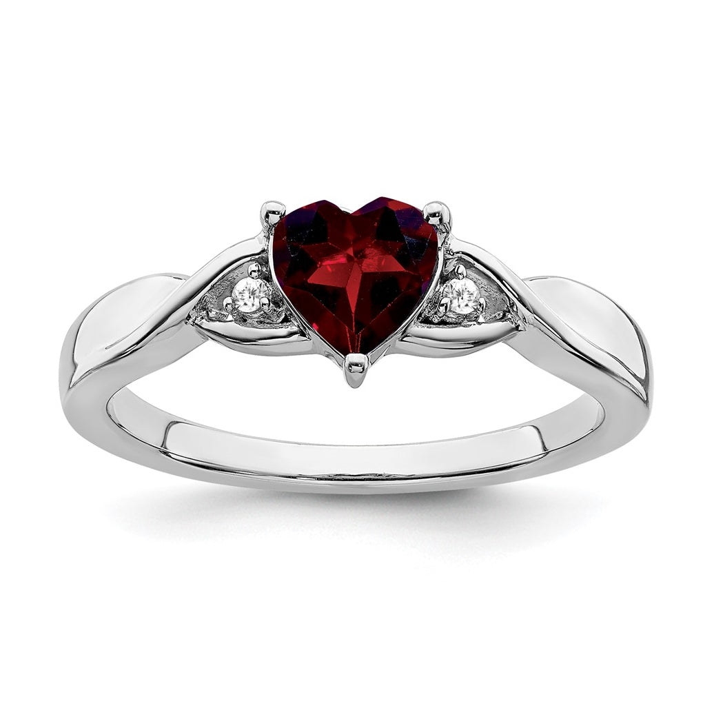 Sterling Silver Rhodium-Plated Garnet and Diamond Ring, Size 8