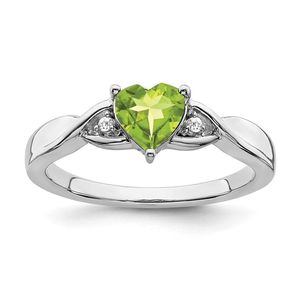 Sterling Silver Rhodium-Plated Peridot and Diamond Ring, Size 7