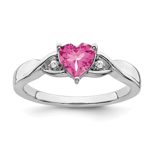 Sterling Silver Rhodium-Plated Pink Tourmaline and Diamond Ring, Size 6