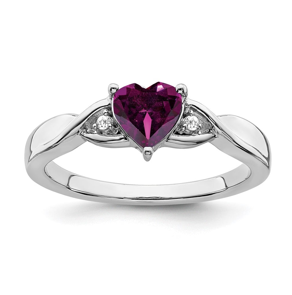 Sterling Silver Rhodium-Plated Rhodolite Garnet and Diamond Ring, Size 6