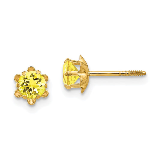 14K Yellow Gold Madi K 4mm Cubic Zirconia Birthstone (Nov) Screwback Earrings