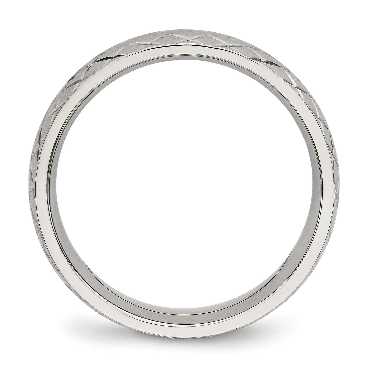 Stainless Steel Polished and Textured Criss Cross Design 6mm Band, Size 8.5