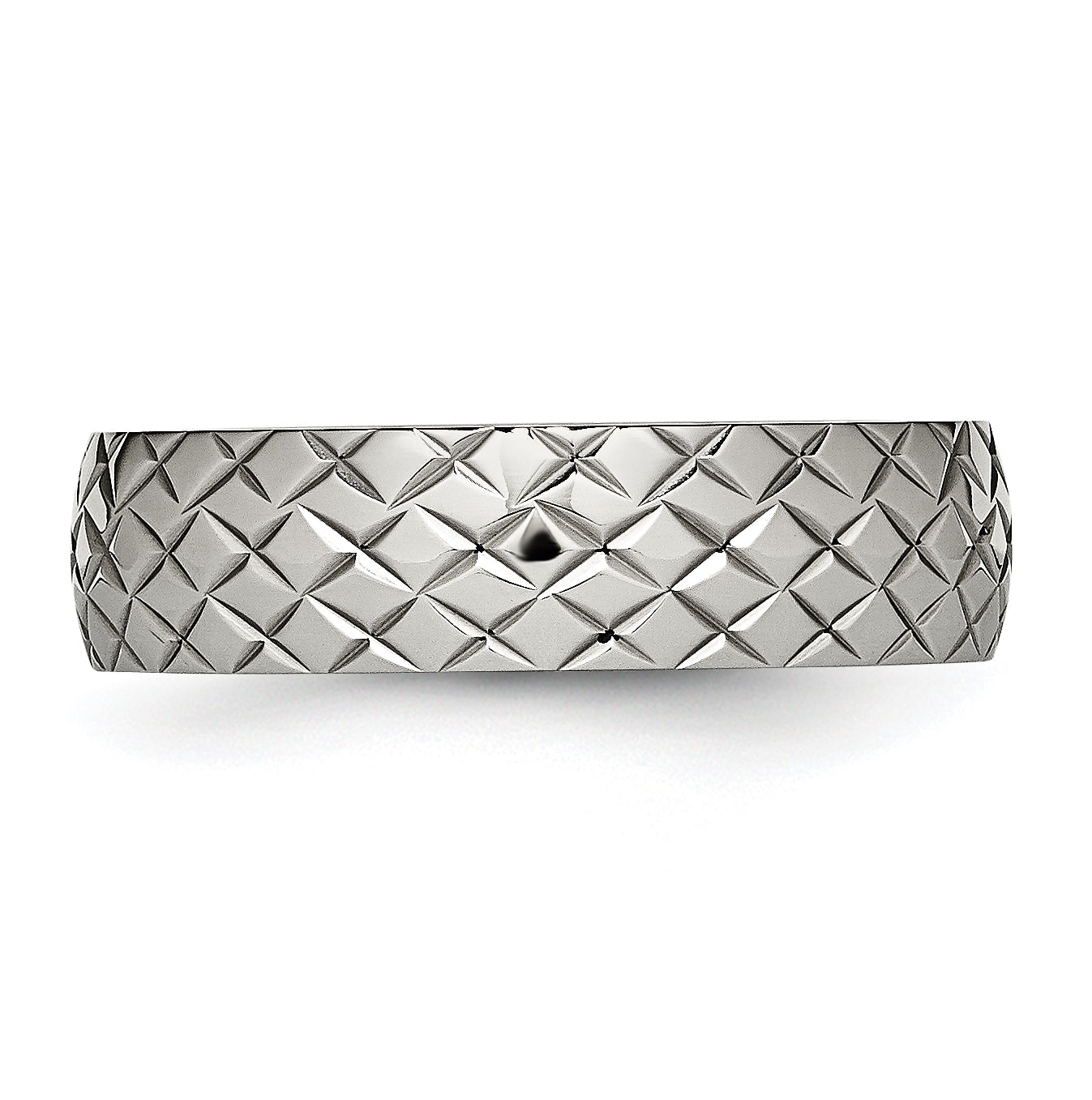 Stainless Steel Polished and Textured Criss Cross Design 6mm Band, Size 10