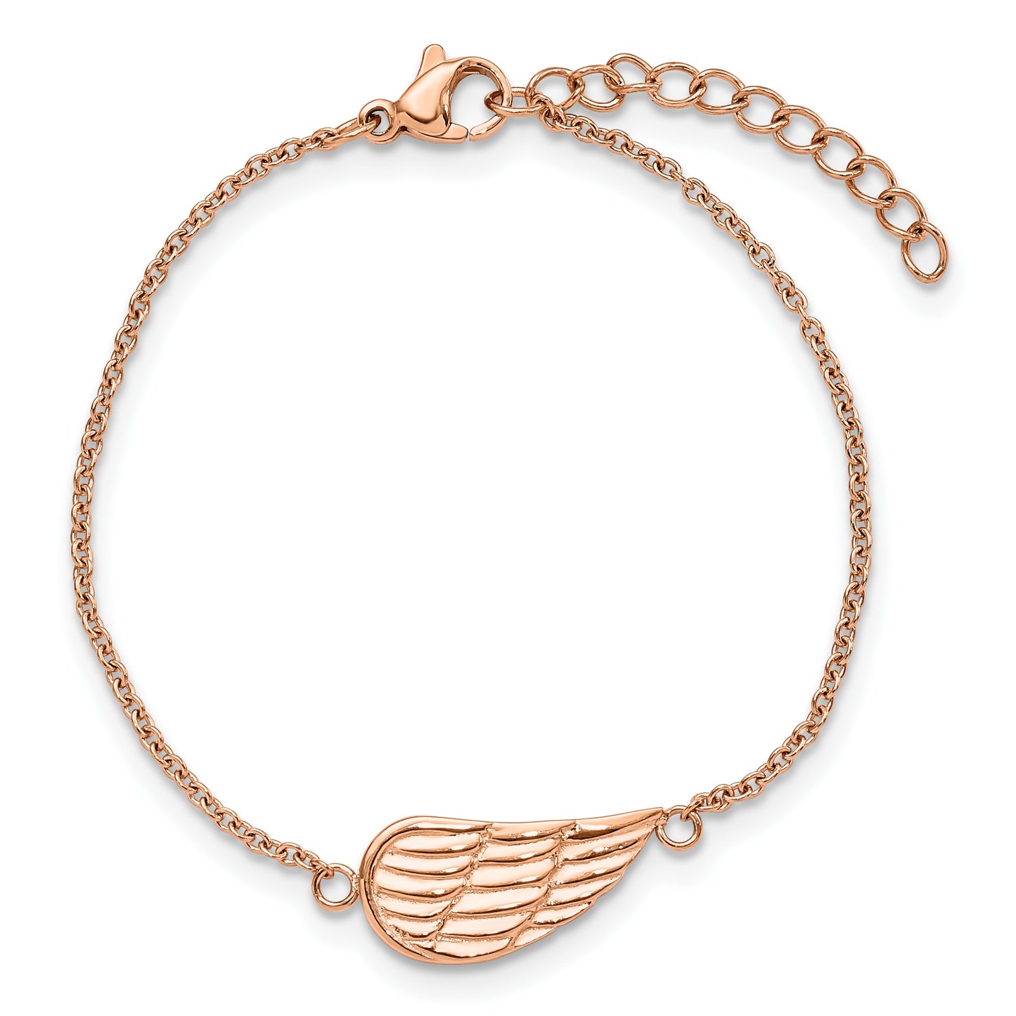 Chisel Stainless Steel Polished and Textured Rose IP-plated Angel Wing 6.25 inch Bracelet with 1.25 inch Extension