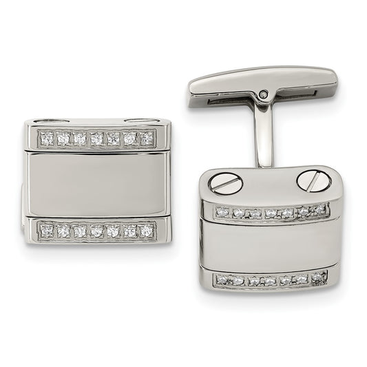 Chisel Stainless Steel Polished Cubic Zirconia Rounded Square Cufflinks