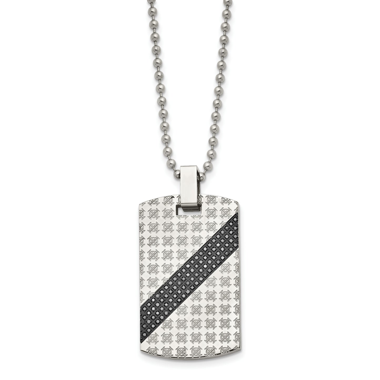 Chisel Stainless Steel Polished with 1/2 carat Black Diamond Dog Tag on a 24 inch Ball Chain Necklace