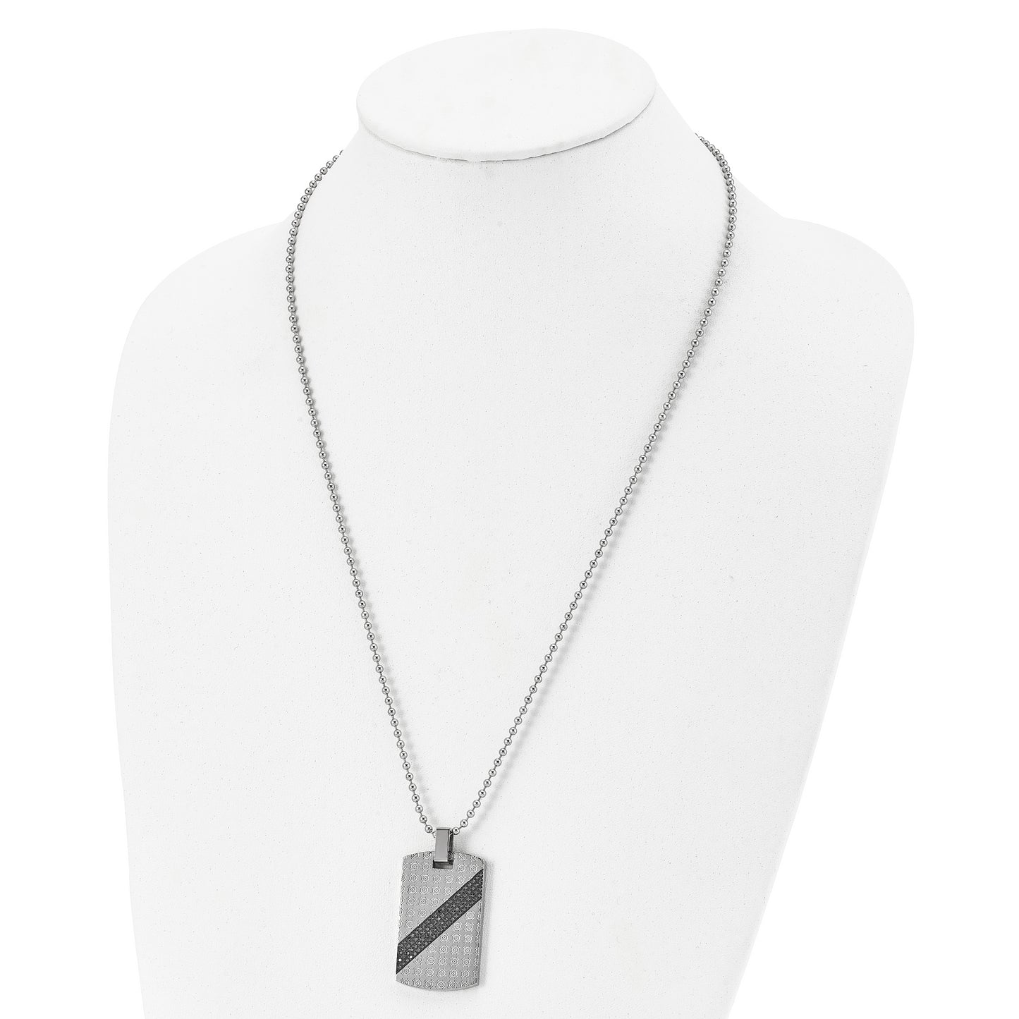 Chisel Stainless Steel Polished with 1/2 carat Black Diamond Dog Tag on a 24 inch Ball Chain Necklace