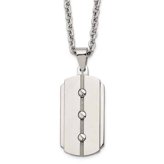 Stainless Steel 24in Brushed & Polished 3 Screw Design Dog Tag Necklace