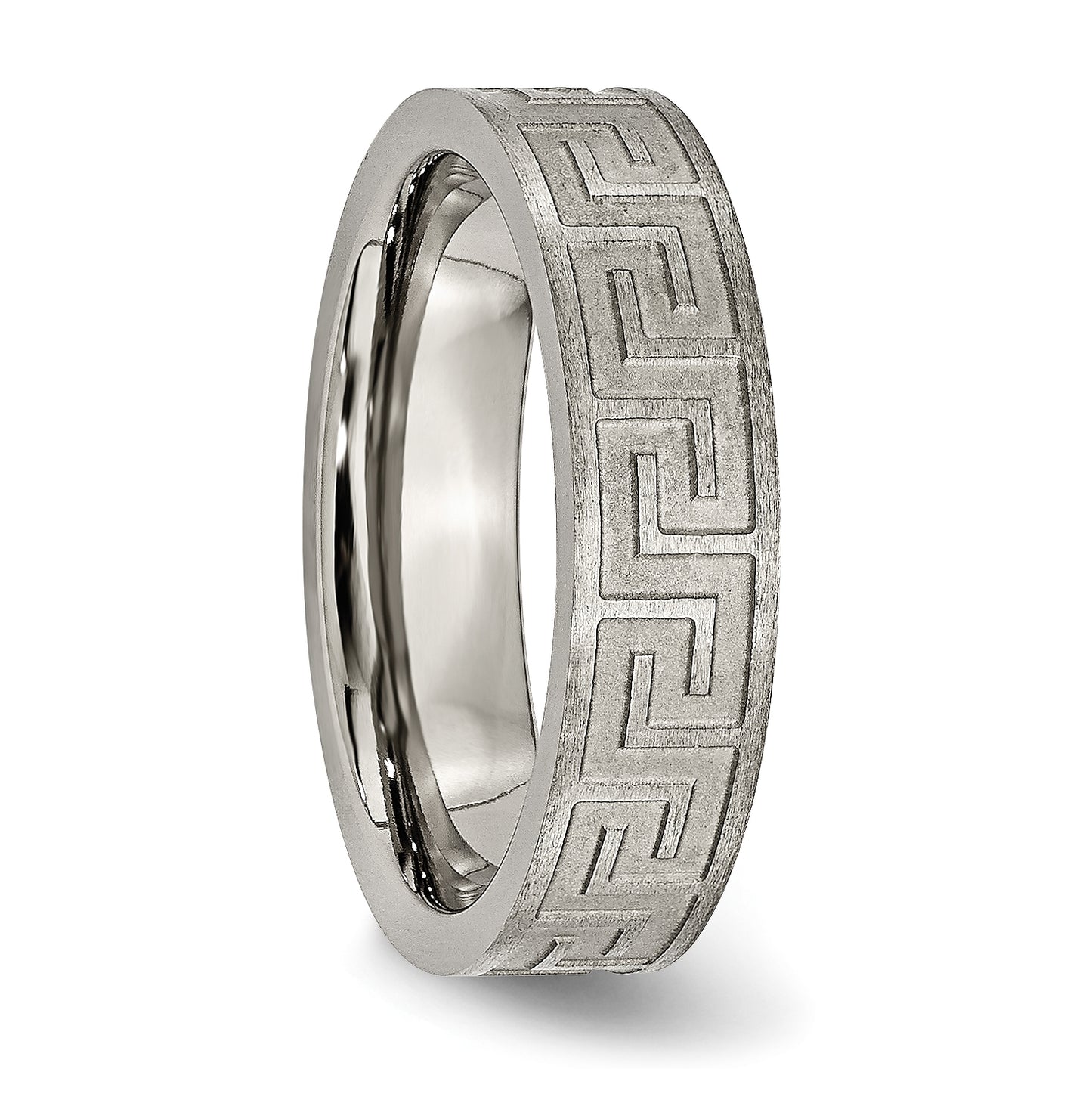 Titanium Greek Key 6mm Satin & Polished Band, Size 7