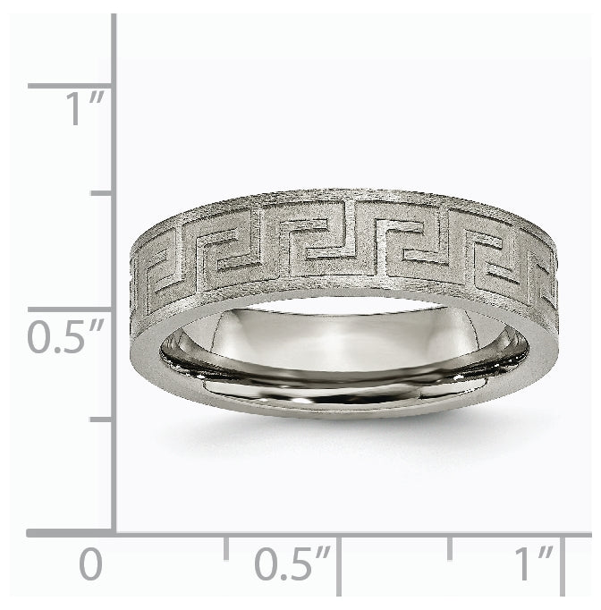 Titanium Greek Key 6mm Satin & Polished Band, Size 7