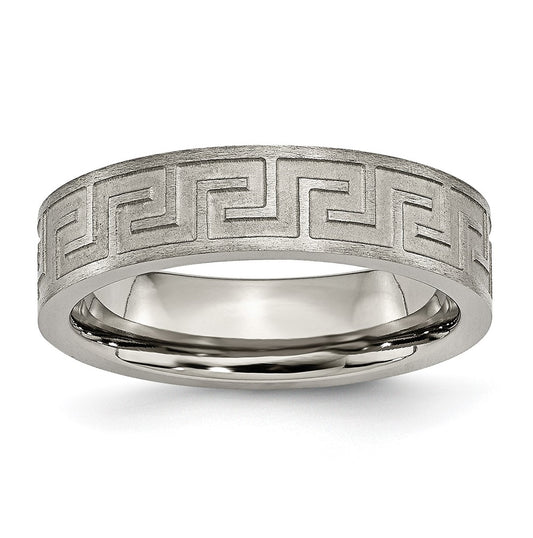 Titanium Greek Key 6mm Satin & Polished Band, Size 11.5