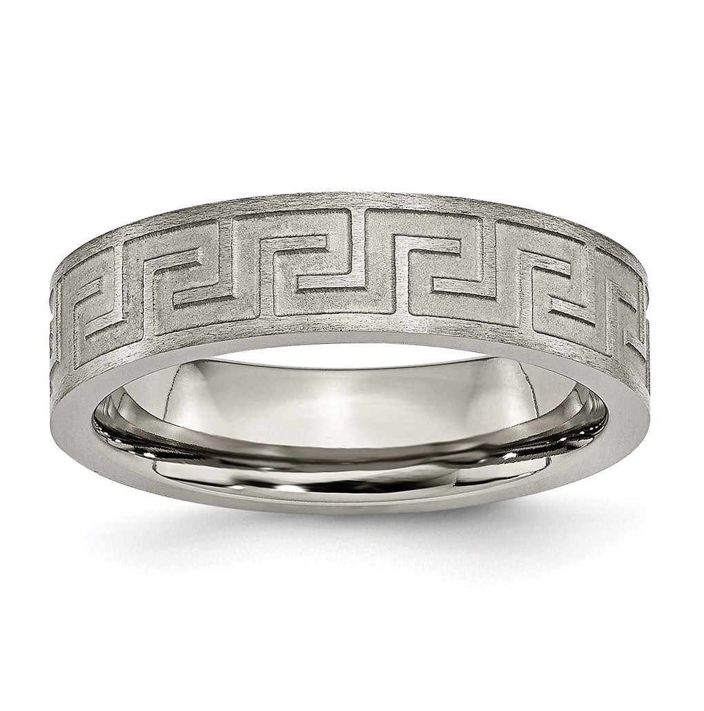 Titanium Greek Key 6mm Satin & Polished Band, Size 6