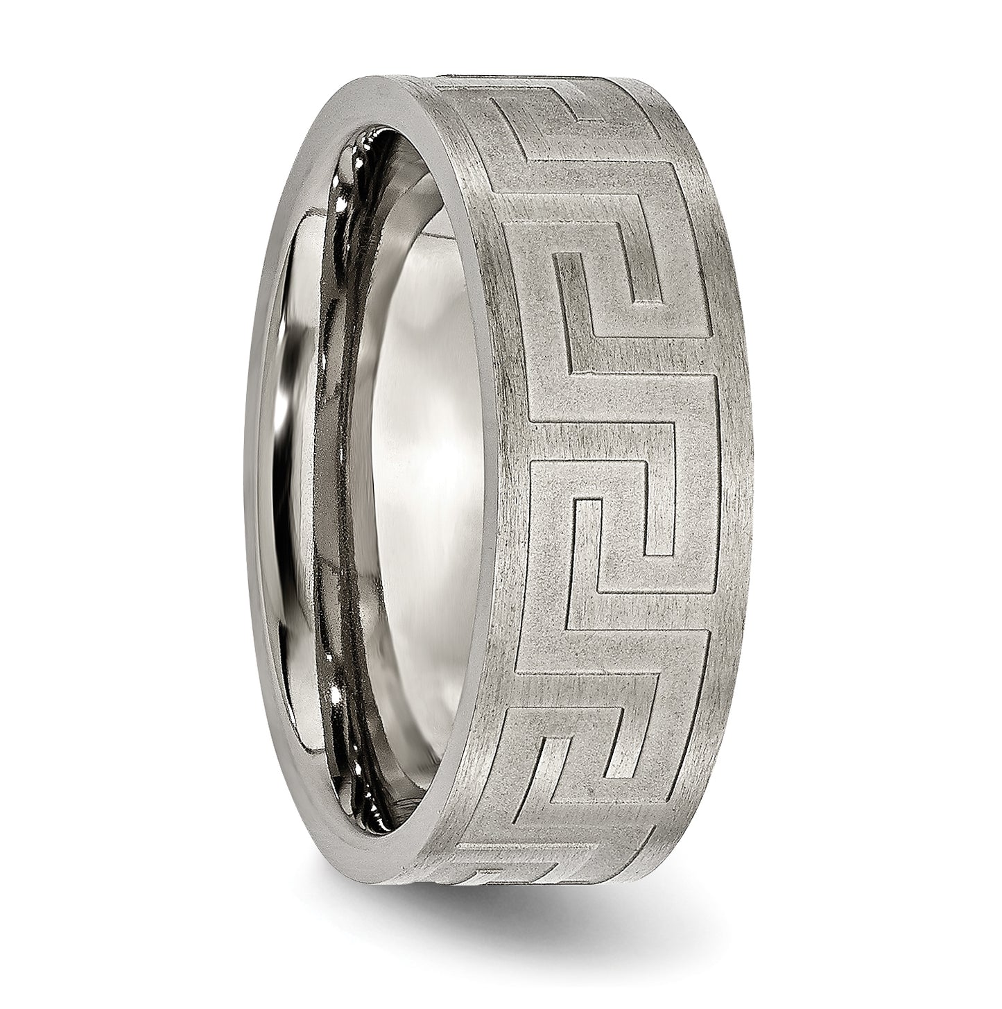 Titanium Greek Key 8mm Satin & Polished Band, Size 8