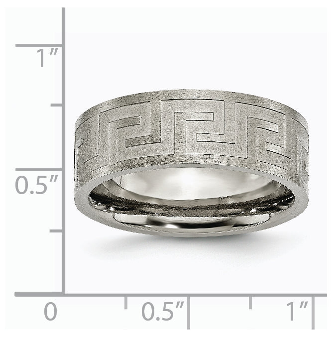 Titanium Greek Key 8mm Satin & Polished Band, Size 8