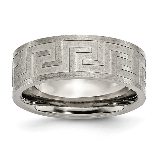 Titanium Greek Key 8mm Satin & Polished Band, Size 11.5